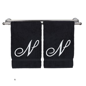 BC BARE COTTON Monogrammed Hand Towel, 100% Turkish Cotton - Set of 2 - Black - White Script - 1 of 4