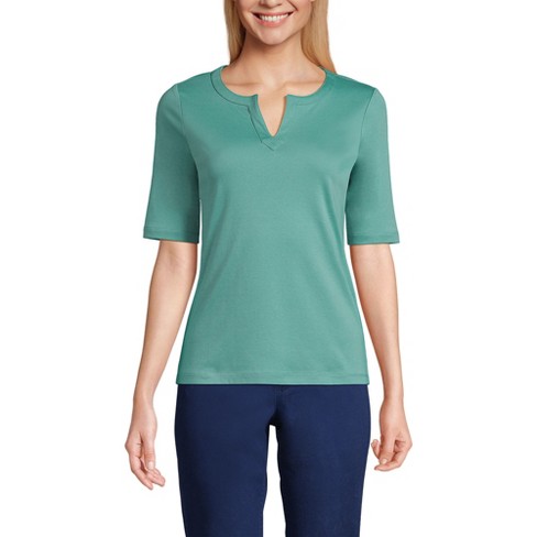 Lands' End Women's Cotton Polyester Modern Half Sleeve Splitneck ...