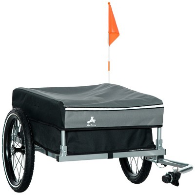 Aosom Bike Cargo Trailer, Foldable Bicycle Trailer, Luggage Wagon with Hitch, Removable Cover, Triple Safety Features and 16'' Wheels