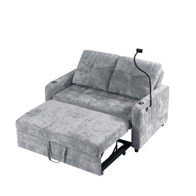 NicBex Modern Pull Out Sofa Bed Convertible Sofa Couch with Adjustable Back, Charging Ports and Cup Holders for Living Room