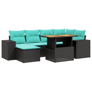 vidaXL 7 Piece Patio Sofa Set with Cushions - Black - 1 of 4