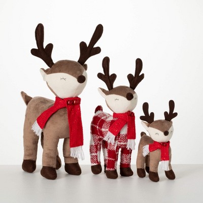 20.75"H, 15"H & 10"H Sullivans Christmas Plush Standing Reindeer Set of 3, Multicolor, Indoor Christmas Decor