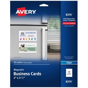 Avery Magnetic Printable Business Cards, 2" x 3.5", Matte White, 30 Blank Cards for Inkjet Printers (8374) - 1 of 4