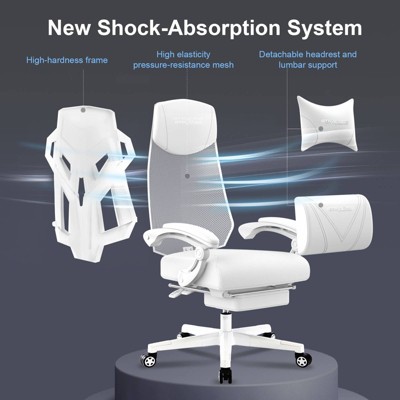 GTRACING Gaming Chair Mesh Computer Chair Ergonomic Recliner with Footrest White - Thumbnail 3