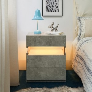 Gulches LED 3-Drawer Nightstand, Gray Particle Board+MDF Bedside Table with Acrylic Board, Remote-Controlled RGB Lights - 1 of 4