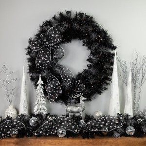 Northlight Pre-Lit Battery Operated Black Bristle Christmas Wreath - 36" - Warm White LED Lights - 1 of 4