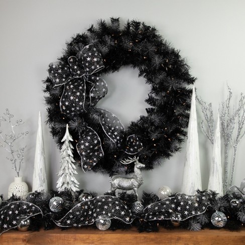 Northlight Pre-Lit Battery Operated Black Bristle Artificial Christmas  Wreath - 36 inches - Warm White LED Lights