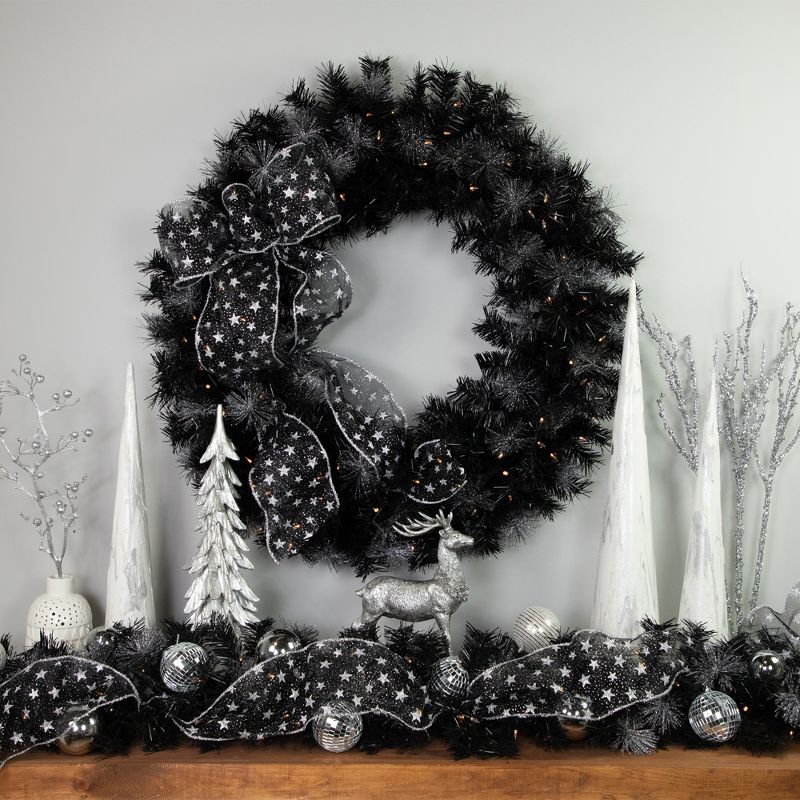 Northlight Pre-Lit Battery Operated Black Bristle Christmas Wreath - 36" - Warm White LED Lights, 1 of 9