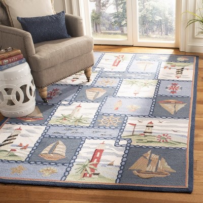 Chelsea Blue Nautical Hand-Hooked Wool Area Rug