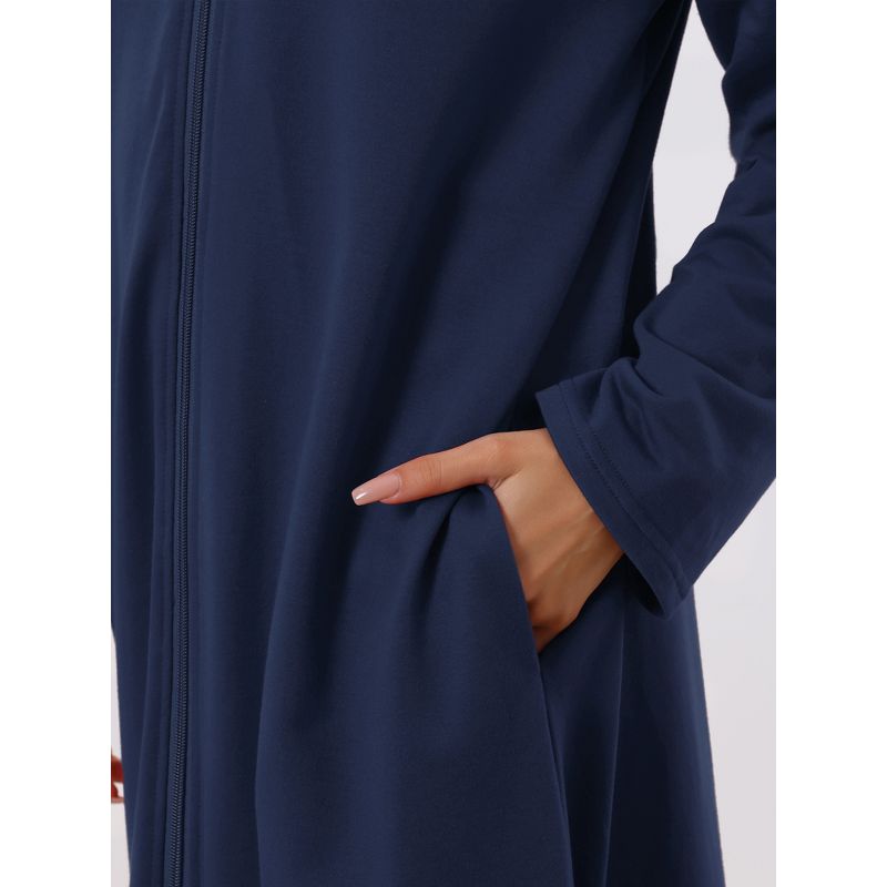 cheibear Women's Zip Front Hooded House Dress Nightshirt Housecoat Hoodie Long Bathrobe, 5 of 6