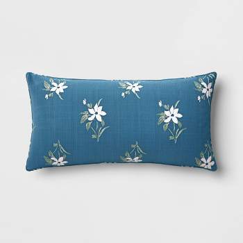 24"x12" Embroidered Floral Rectangular Indoor Outdoor Lumbar Pillow Blue - Threshold™ designed with Studio McGee