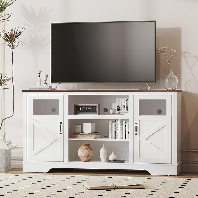 Jojoka Farmhouse LED TV Stand with Power Outlet,Media Console Table for TV Up to 65 Inch
