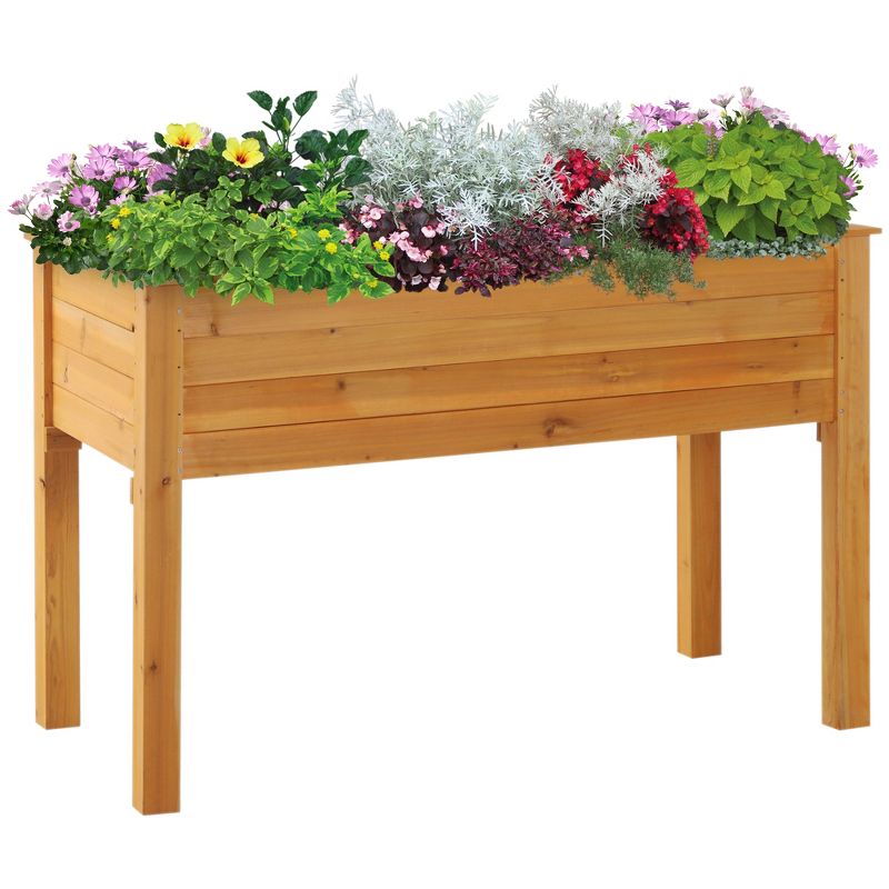 Outsunny 48" x 24" Raised Garden Bed Elevated Wooden Planter Box for Backyard, Patio, Balcony, 1 of 9