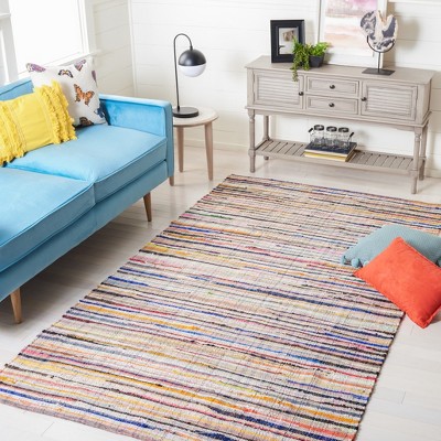 Ivory and Multicolor Handwoven Cotton Striped Area Rug, 3' x 5'