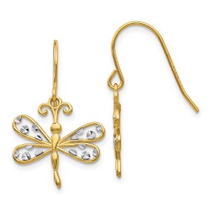 Black Bow Jewelry 15mm Two Tone Dragonfly Dangle Earrings in 14k Gold - 1 of 4