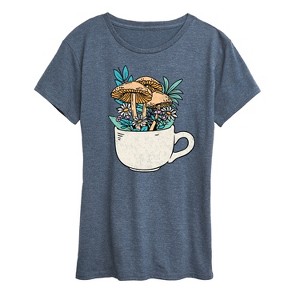 Women's - Instant Message - Coffee Cup Flowers Short Sleeve Graphic T-Shirt - 1 of 4