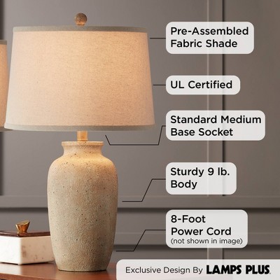 Rustic Beige Ceramic Table Lamps with Oatmeal Shades, Set of 2