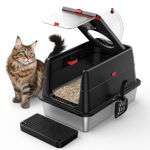 ZACHVO Stainless Steel Flip-Top Cat Litter Box – XL Enclosed Metal Litter Pan for Large Cats - 1 of 4