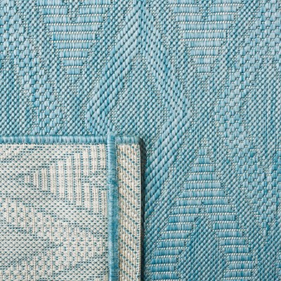 Aqua Geometric Low Pile Indoor/Outdoor Area Rug