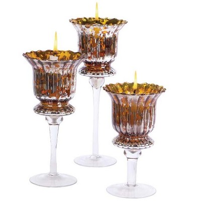 Melrose Set of 3 Gold and Silver Distressed Votive Candle Holders 8" - 12"