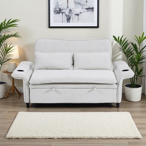 65.74" Letter Stripe Polyester Sofa Bed with Pull-Out Bed & Cup Holders - 1 of 4