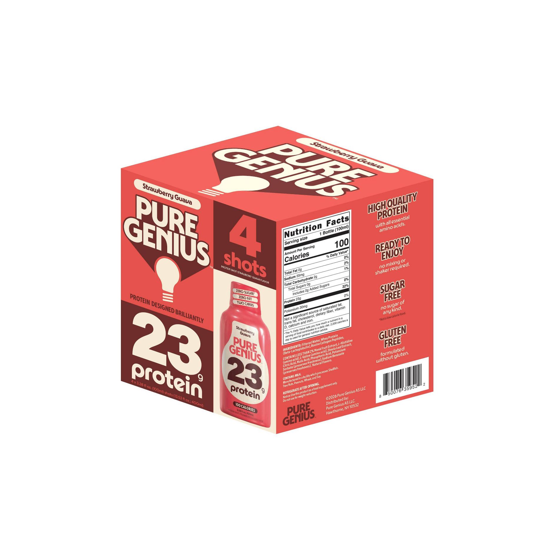 Pure Genius Liquid Protein Shot - Strawberry Guava - 3.38 floz/4pk