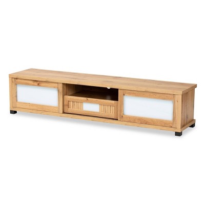 Gerhardine Wood 1 Drawer TV Stand for TVs up to 65" Oak Brown/Black - Baxton Studio: Media Storage, Sliding Glass Doors