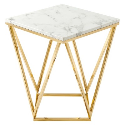 Modway Vertex End Table – Round Gold Stainless Steel Frame with Glass Top