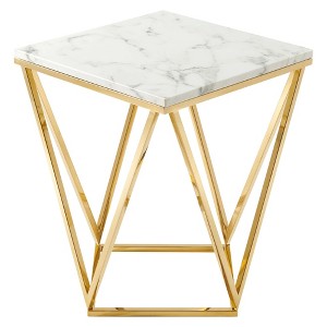 Modway Vertex End Table – Round Gold Stainless Steel Frame with Glass Top - 1 of 4