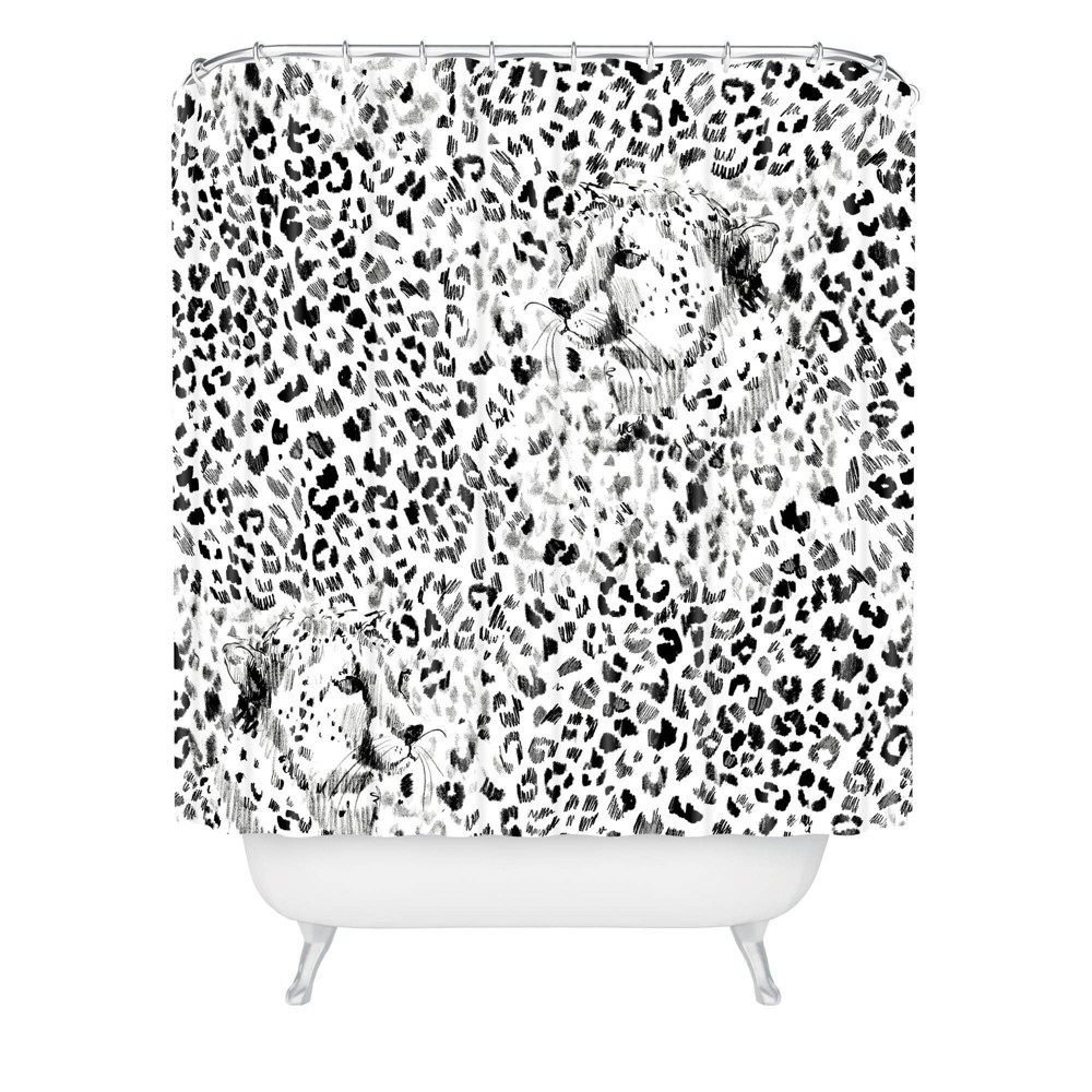 Photos - Shower Curtain Pattern State Cheetah Sketch  Black/White - Deny Designs