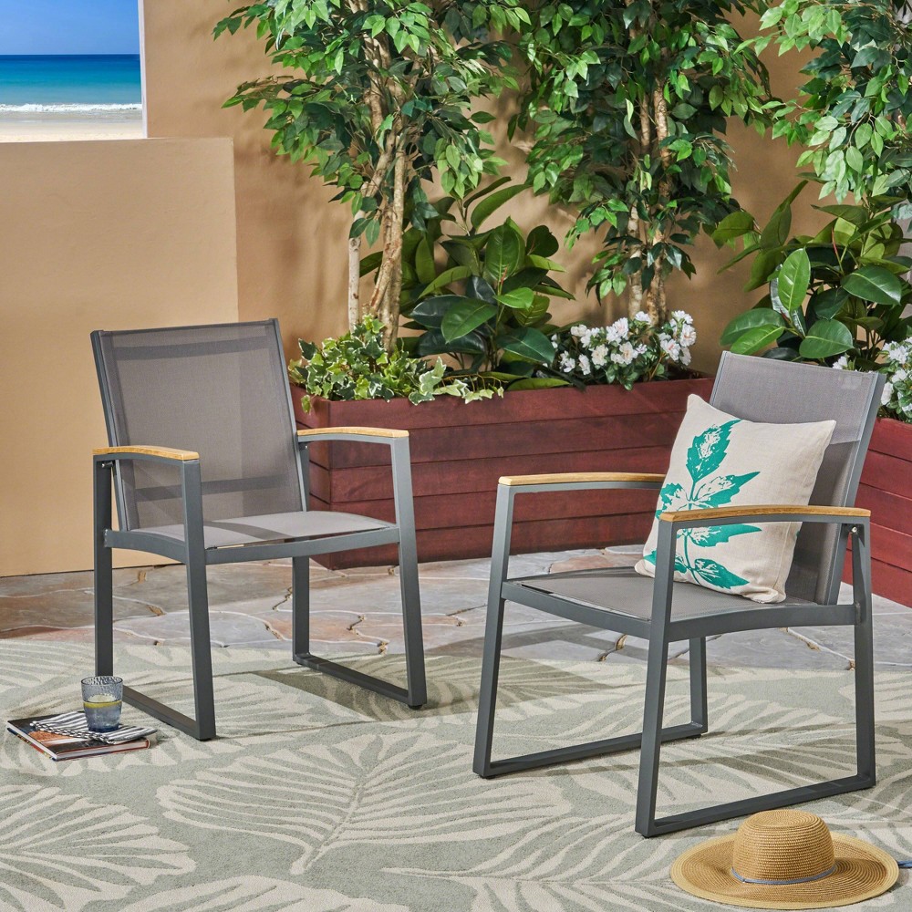 Photos - Garden Furniture Glasgow 2pk Aluminum & Mesh Dining Chairs - Gray - Christopher Knight Home