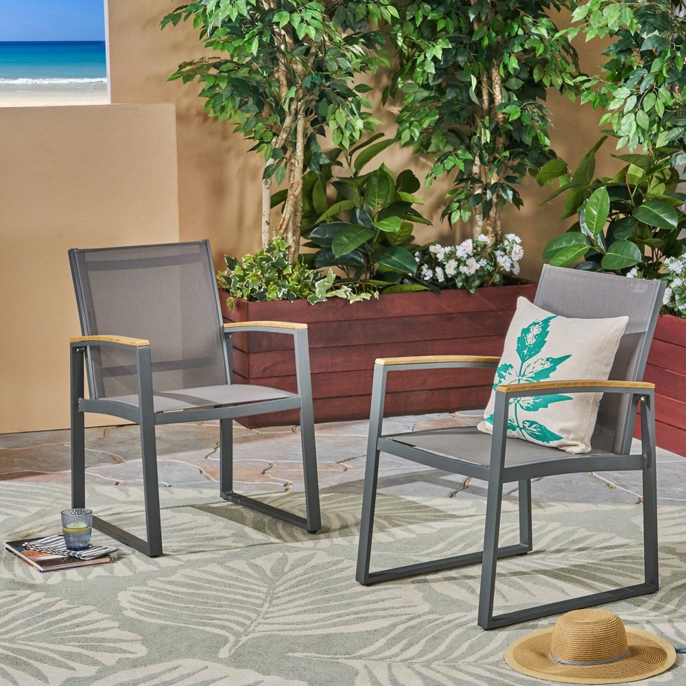 Glasgow 2pk Aluminum & Mesh Dining Chairs: Weather-Resistant, 300lb Capacity - Christopher Knight Home