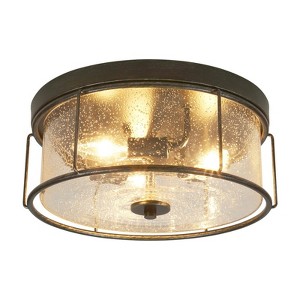 LNC Vine 3-Lights 13-in Brushed Black and Seeded Glass Drum LED Flush Mount Lightsing - 1 of 1