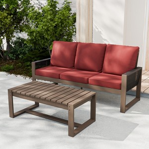 EAGLE PEAK 2 Pieces Natural Cedar Wood Patio Furniture, Outdoor Conversation Set with Coffee Table - 1 of 4