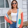 YESFASHION Womens Color Block Open Front Cardigan Sweaters Long Sleeve ...