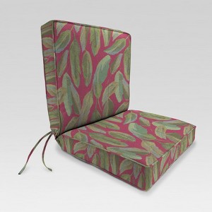 Outdoor Boxed Edge Dining Chair Cushion - Red/Green Leaves - Jordan Manufacturing