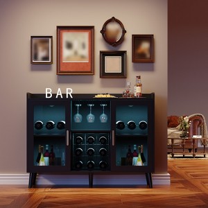 47" Coffee Bar Cabinet with Wine Rack, Wooden Sideboard Buffet Cabinet, 4 Tier Wine Bar Cabinet with Glass Door for Living Room, Kitchen - 1 of 4