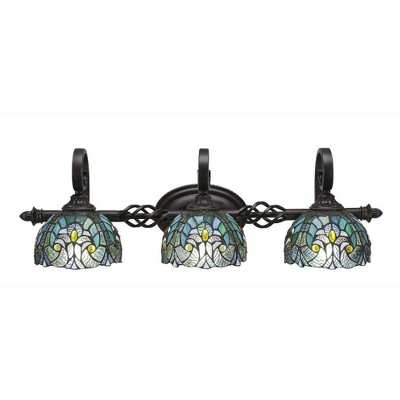 Toltec Lighting Elegante 3 - Light Vanity in  Dark Granite with 7" Turquoise Cypress Art Glass Shade