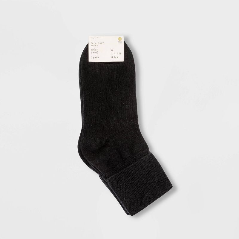 Women&#39;s Mary Jane Fold Over Cuff 3pk Crew Socks - A New Day&#8482; Black 4-10, 2 of 3