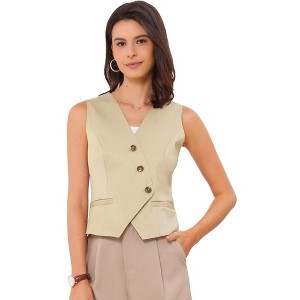 INSPIRE CHIC Women's Casual V-Neck Button-Down Sleeveless Cropped Vest - 1 of 4