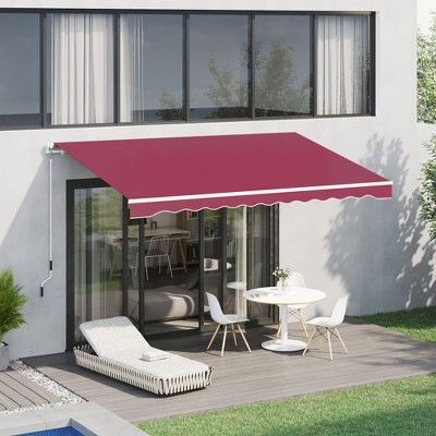 Wine Red Manual Retractable Patio Awning with Aluminum Frame