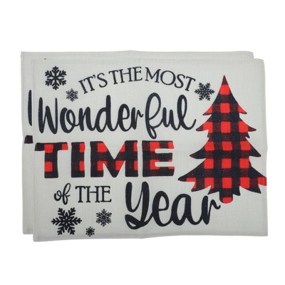 Unique Bargains Christmas Place Mats Christmas Tree Linen Red Black White 13"x17.7" 2 Pcs