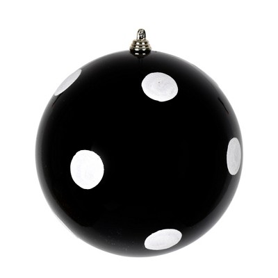 Vickerman 6" Black Candy Finish Ball Ornament with White Glitter Dots, 4 per Bag