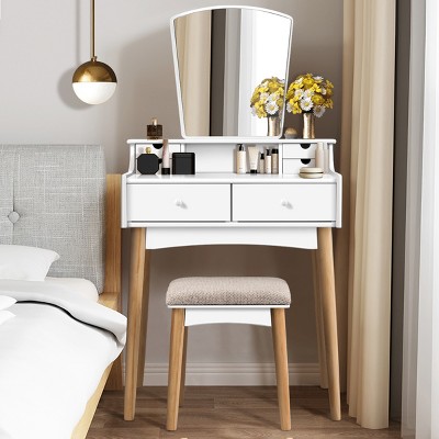 Costway Vanity Table 6 Dressing Table Cushioned Stool Makeup Table