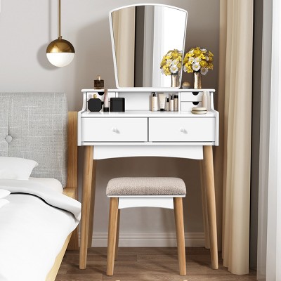 Costway Vanity Table 6 Dressing Table Cushioned Stool Makeup Table : Target