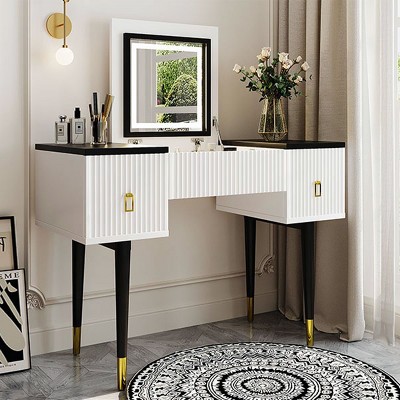 43.3" Yami Bedroom Vanity Table Dresser Desk Sets with  Flip-top Mirror and LED Light-Maison Boucle