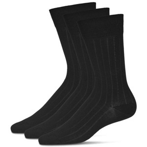 Memoi Men's 3 Pair Pack Wide Ribbed Mercerized Cotton Crew Socks - 1 of 4