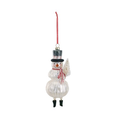 DEMDACO Snowman with Tree Blown Glass Ornament 3x6.5 inch - Multi