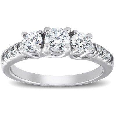Pompeii3 1 1/10 Ct Diamond Three Stone Engagement Ring 14K White Gold - Size 6