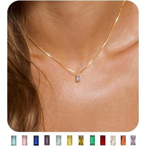 Emerald Birthstone Necklace, 14K Gold Plated Dainty Pendant for Women & Mothers, Green Cubic Zirconia Birthday Gift Jewelry - 1 of 4